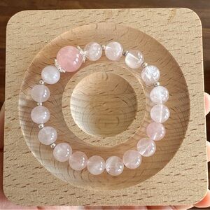 Natural Rose Quartz 8mm Beaded Bracelet 925 Sterling Silver Charm CrystalJewelry